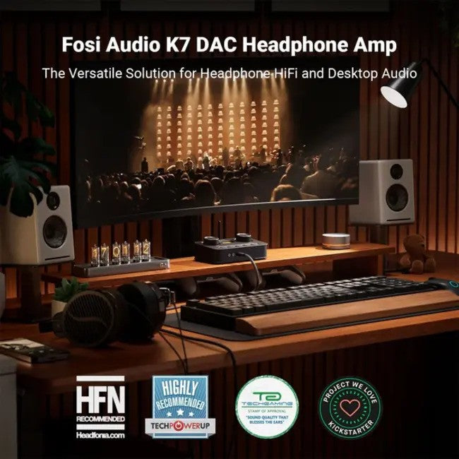 Fosi Audio K7 Audiophile Gaming Desktop Headphone Amplifier & DAC AMP/DAC + Pre-Amp + BT
מגבר אוזניות שולחני, כולל דקודר, קולט בלוטוס וקדם מגבר - דגם K7 מביתAudio Fosi