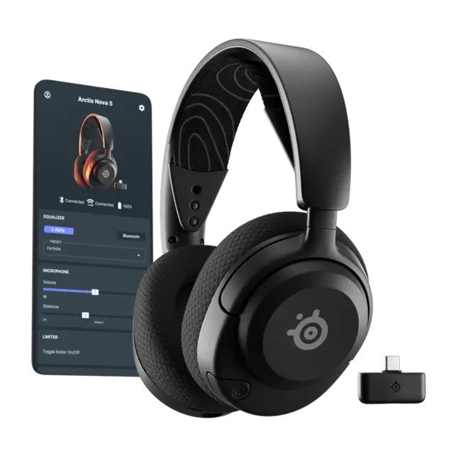SteelSeries Gaming HeadSet - Arctis Nova 5 Wireless, Cross-Platform Gaming, Black
אוזניות גיימינג אלחוטיות מבית סטילסריאס – Arctis Nova 5 Wireless – כולל אפליקציה יעודית, מיקרופון נשלף, דונגל אלחוטי וחיבור בלוטוס, צבע שחור