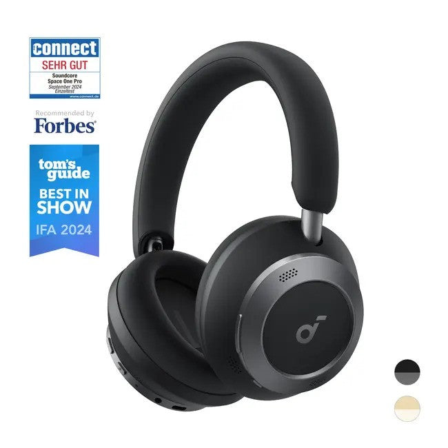 Anker Soundcore Space One Pro, Foldable Over-Ear, ANC, BT Headphones, Black
אוזניות קשת יוקרתיות, אוזניות אלחוטיות מתקפלות עם השתקת רעשים אקטיבית, דגם ספייס וואן פרו מבית אנקר סאונדקור, צבע שחור