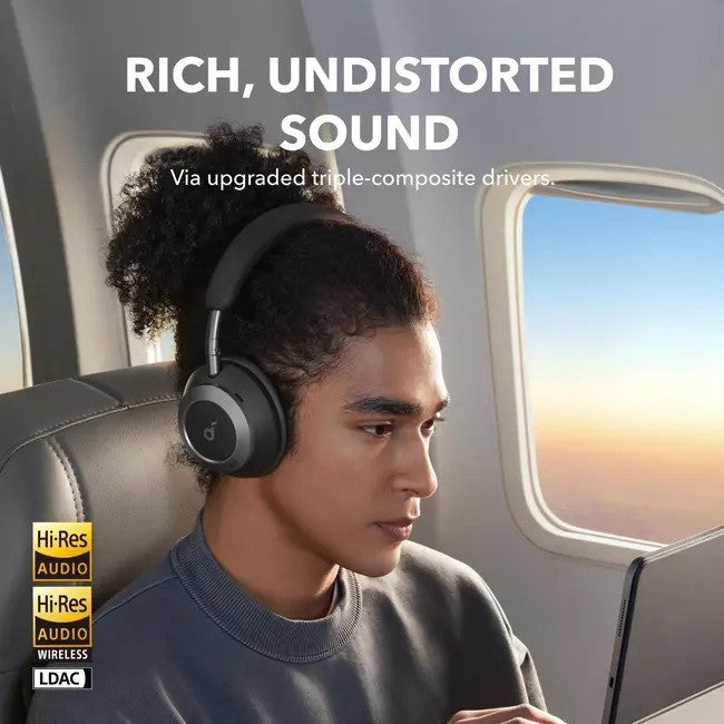 Anker Soundcore Space One Pro, Foldable Over-Ear, ANC, BT Headphones, Black
אוזניות קשת יוקרתיות, אוזניות אלחוטיות מתקפלות עם השתקת רעשים אקטיבית, דגם ספייס וואן פרו מבית אנקר סאונדקור, צבע שחור