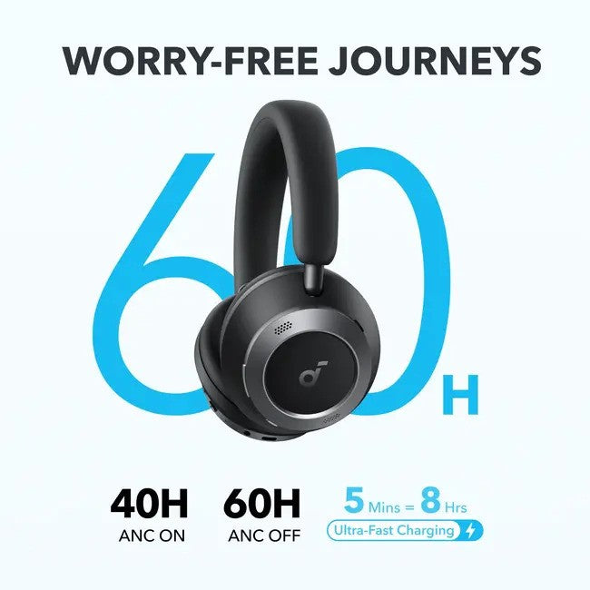 Anker Soundcore Space One Pro, Foldable Over-Ear, ANC, BT Headphones, Black
אוזניות קשת יוקרתיות, אוזניות אלחוטיות מתקפלות עם השתקת רעשים אקטיבית, דגם ספייס וואן פרו מבית אנקר סאונדקור, צבע שחור