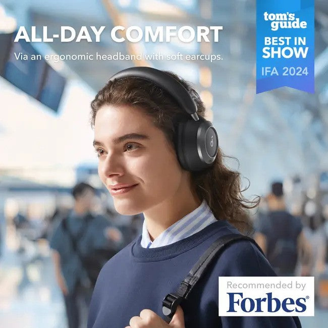 Anker Soundcore Space One Pro, Foldable Over-Ear, ANC, BT Headphones, Black
אוזניות קשת יוקרתיות, אוזניות אלחוטיות מתקפלות עם השתקת רעשים אקטיבית, דגם ספייס וואן פרו מבית אנקר סאונדקור, צבע שחור