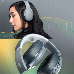 Skullcandy Crusher Evo - Sensory Bass Headphones with Personal Sound - Wireless Over-Ear Headphones - Chill Greyאוזניות סקאלקנדי קרשר איוו, אוזניות אלחוטיות, אוזניות בלוטוס 5.0, אוזניית קשת אלחוטית מעל האוזן עם רטט בס מתכוונן