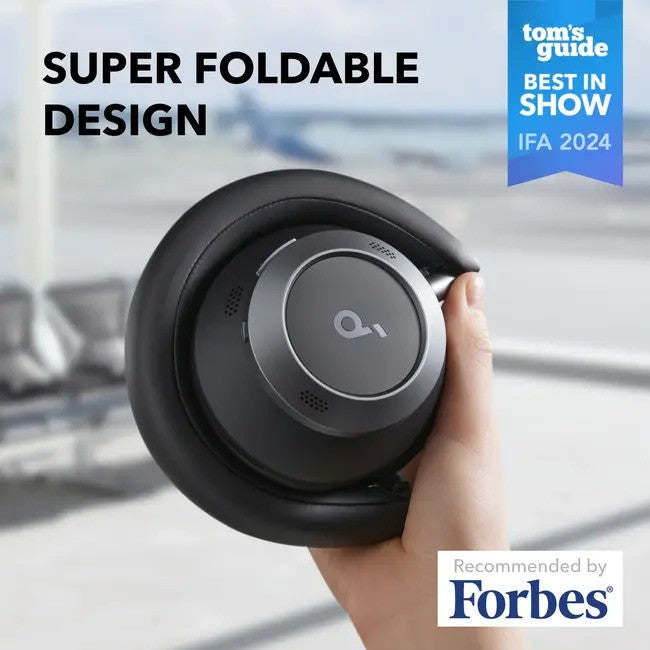 Anker Soundcore Space One Pro, Foldable Over-Ear, ANC, BT Headphones, Black
אוזניות קשת יוקרתיות, אוזניות אלחוטיות מתקפלות עם השתקת רעשים אקטיבית, דגם ספייס וואן פרו מבית אנקר סאונדקור,  צבע שחור
